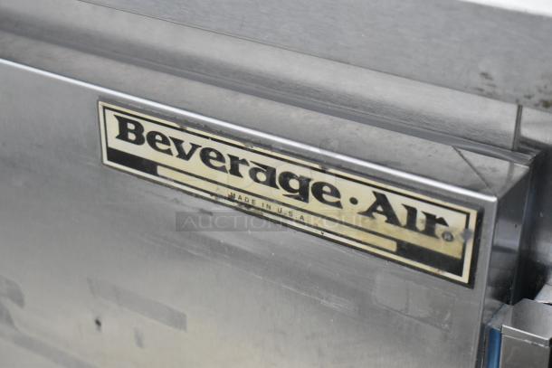 Beverage Air WTR60A stainless steel 2-door undercounter cooler, commercial casters, 115V, 1 phase, "Made in USA" label.