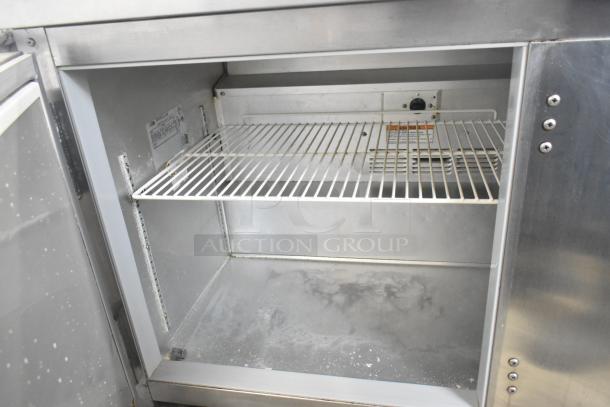 Beverage Air WTR60A stainless steel undercounter cooler, 2-door, 115V, 1 phase, commercial casters, interior view.