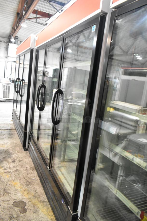 Master-Bilt MBGRP74-HG 3-door reach-in cooler, metal construction, glass doors, poly-coated racks, 115/208-240V, 1 phase.