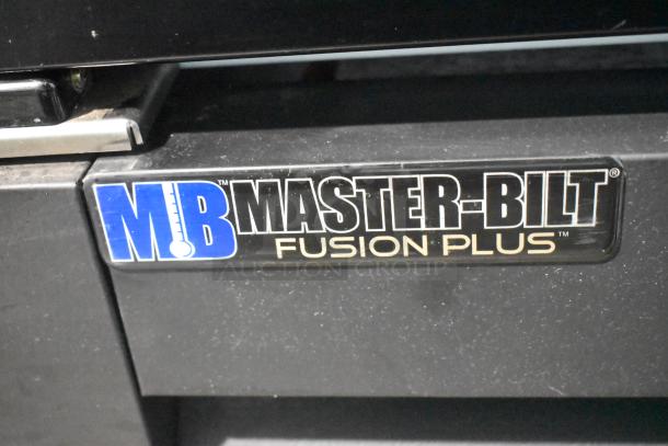 Master-Bilt MBGRP74-HG cooler with 3 doors, poly coated racks, metal finish, 115/208-240V, single phase, Fusion Plus label.