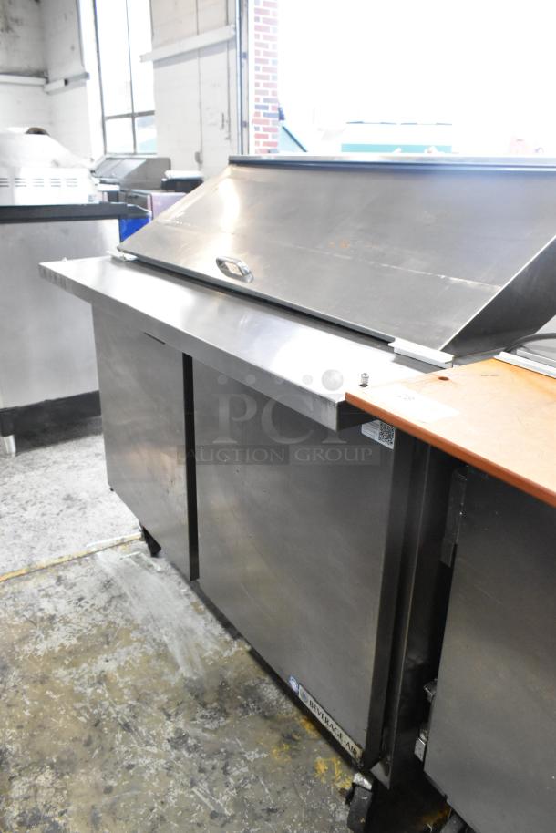 Beverage Air SPE48-18M-HMP stainless steel prep table with bain marie, on commercial casters. 115V, 1 Phase, good condition.