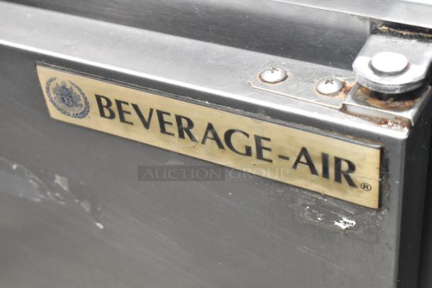 Beverage Air UCR48A stainless steel 2-door undercounter cooler with commercial casters, 115 volts, 1 phase.