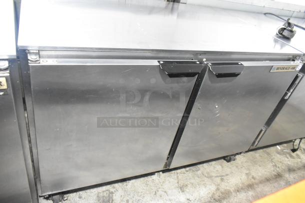 Beverage Air UCR48A-23-HMP stainless steel cooler, 2-door, on casters, 115V, good condition, visible brand label.