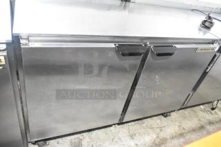 Beverage Air UCR48A-23-HMP stainless steel cooler, 2-door, on casters, 115V, good condition, visible brand label.