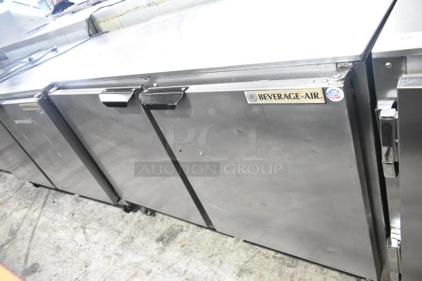 Beverage Air UCR48A-23-HMP stainless steel 2-door undercounter cooler on casters, 115V, 1 phase, visible branding.