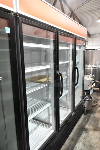 Master-Bilt MBGRP74-HG commercial 3-door reach-in cooler, metal finish, poly coated racks, 115/208-240V, excellent condition.