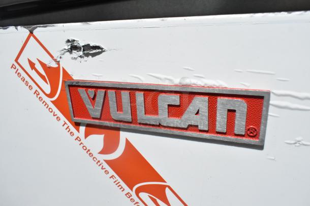 BRAND NEW Vulcan LG500-1 stainless steel deep fryer, natural gas, 150,000 BTU, with scratch damage. Protective film visible.