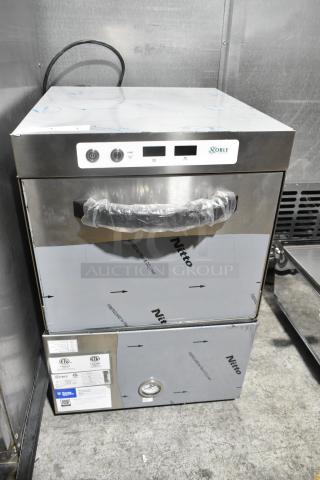 Brand new Noble 495HTGW22 stainless steel undercounter dishwasher, 2023 model, with minor scratches. 208-240V, 1 phase.