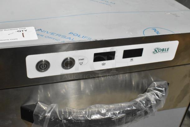 Brand new 2023 Noble 495HTGW22 stainless steel undercounter dishwasher with minor scratches, 208-240V, 1 Phase.