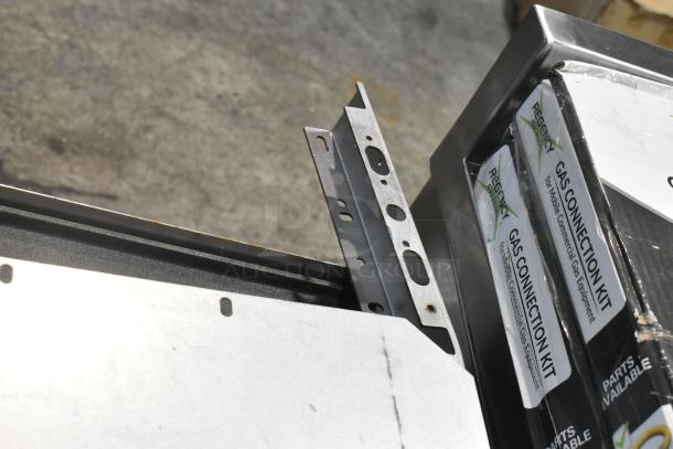 BRAND NEW SCRATCH AND DENT! Wolf C36S-6BP stainless steel 6 burner range with oven, propane gas powered; visible Regency Gas Connection Kit.