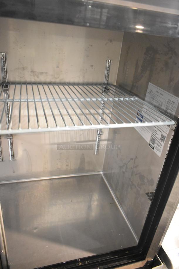 Brand new Avantco 178UBB72SHC back bar refrigerator, metal interior, adjustable shelf, narrow sliding glass door, LED lighting.