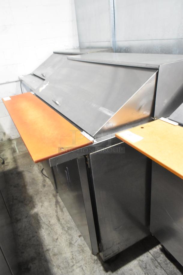 Beverage Air SPE48-18M stainless steel prep table with cutting boards, bain marie top, commercial casters, 115V, 1 Phase.