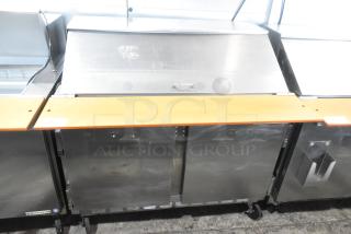 Beverage Air SPE48-18M stainless steel commercial prep table with bain marie, on casters, 115V, 1 phase.