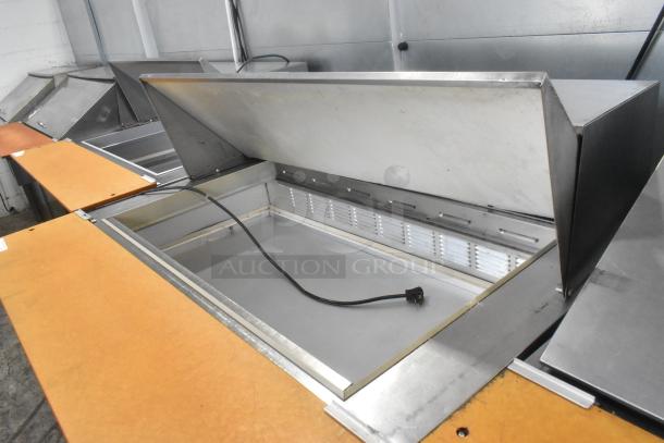 Beverage Air SPE48-18M stainless steel prep table, bain marie, on commercial casters, 115V, open lid, clean interior.