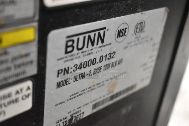 Bunn ULTRA-2 Slushie Machine label, showing model number and electrical specifications, 115V 1 Phase, NSF certified.