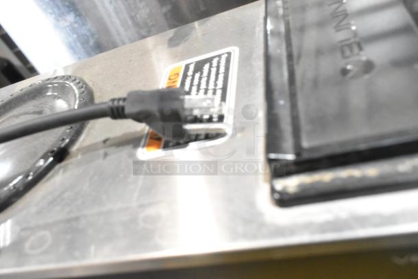 2023 Bunn VPR stainless steel commercial coffee machine, countertop model. Features visible plug and warning label.