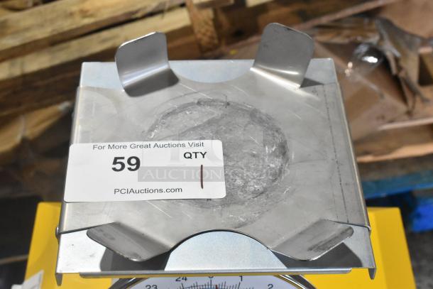 Metal countertop scale with a flat, square weighing platform. Visible auction tag reads "59 QTY 1" from PCIAuctions.com.