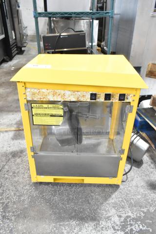 2019 OY-828 Metal Commercial Popcorn Machine, countertop model, yellow exterior, 110 volts, 1 phase, good condition.