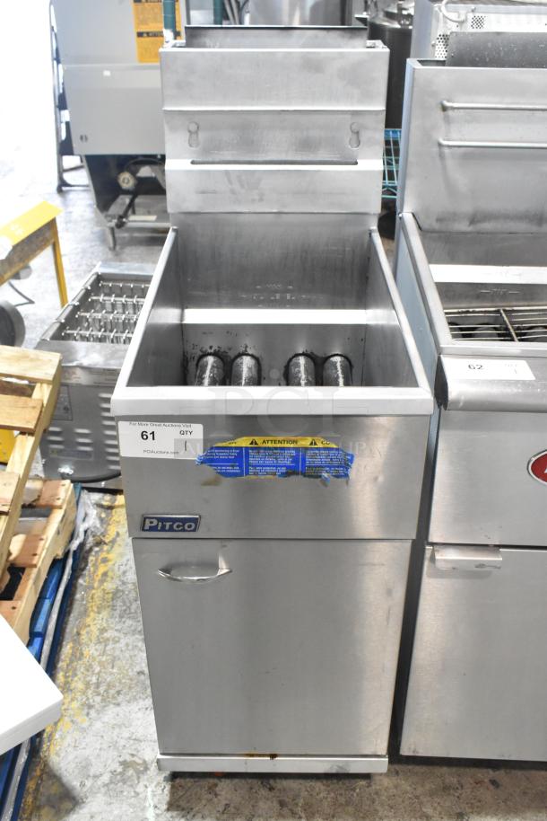 Pitco Frialator 40D stainless steel commercial deep fat fryer, floor style, natural gas powered, on casters, 115,000 BTU.