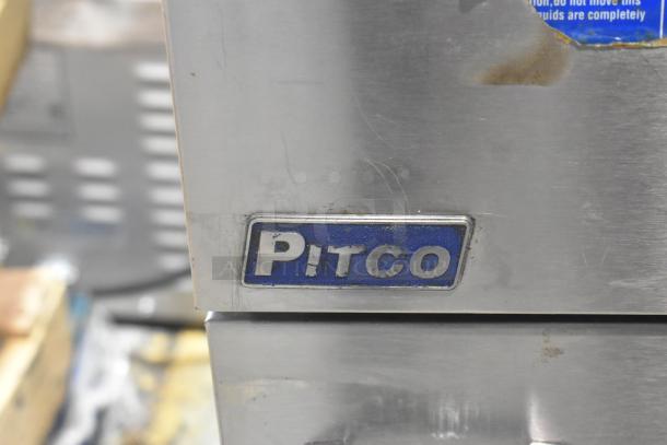 Pitco Frialator 40D stainless steel commercial floor deep fat fryer, natural gas, 115,000 BTU, on casters, visible logo.