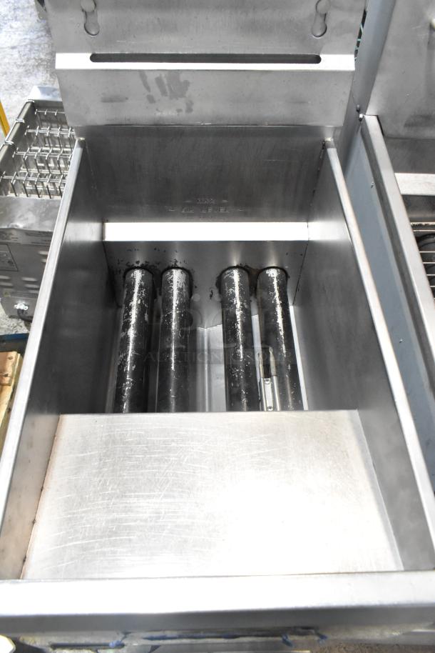 Pitco Frialator 40D stainless steel commercial deep fat fryer, natural gas, commercial casters, 115,000 BTU, used condition.