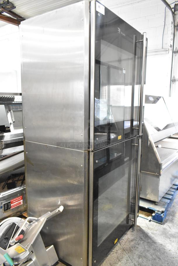 Fri-jado TDR7+7P stainless steel electric rotisserie oven on casters, 208V, 3-phase, commercial-grade, dual units.