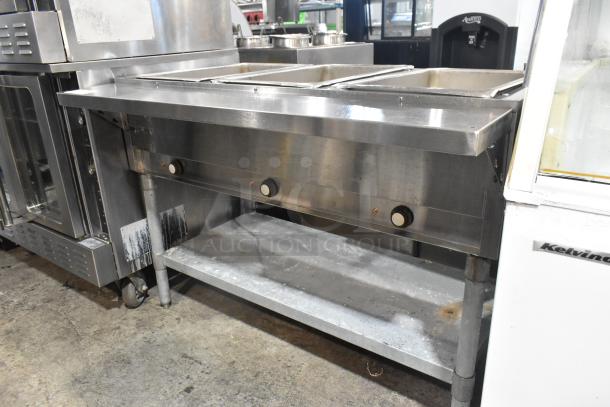 Eagle stainless steel 3-bay steam table with metal under shelf, commercial-grade, used condition.