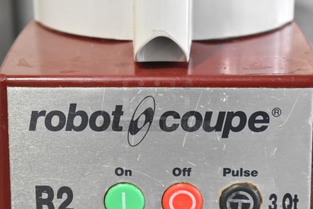 Robot Coupe R2N Metal Commercial Food Processor, S Blade, 120V, 1 Phase, countertop model, visible on/off/pulse buttons.