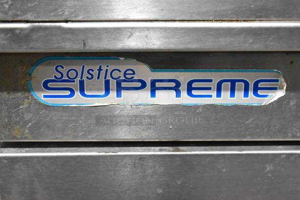 Pitco Frialator SSPG14 Solstice Supreme stainless steel pasta cooker label, showing name and some wear.