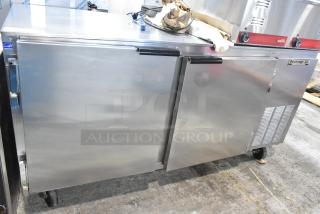 Beverage Air UCR67A stainless steel 2-door undercounter cooler on commercial casters, 115V, used condition.