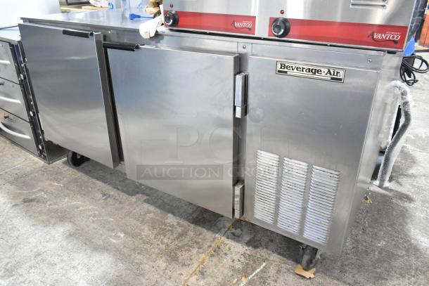 Beverage Air UCR67A stainless steel 2-door undercounter cooler on casters, 115V, 1 phase, excellent condition.