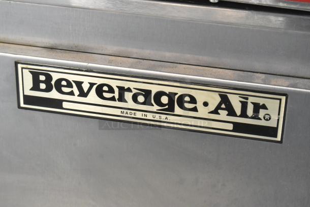 Beverage Air UCR67A stainless steel 2-door undercounter cooler, 115 volts, with casters. Made in USA label visible.