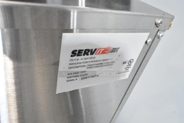 BRAND NEW ServIt 423WDSFS3 Stainless Steel Triple Drawer Warmer, 120V, minor scratches, label details wattage 1350W.