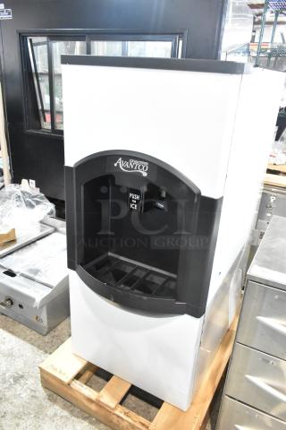 Brand new Avantco 194HBN12022 stainless steel hotel ice dispenser, 120 lb capacity, 22" wide, 120V, 1 phase, slight dents.