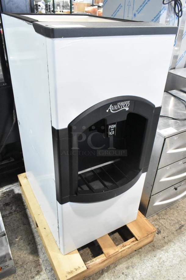 Avantco 194HBN12022 stainless steel hotel ice dispenser, 22" wide, 120 lb. capacity, brand new with scratches, 120V, 1 phase.