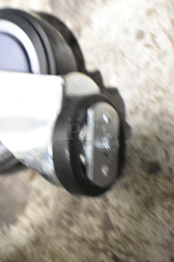 Brand new Regency 5" poly caster, fixed and swivel, for 6.3 and 8.5 Cu. Ft. carts. Slightly scratched.