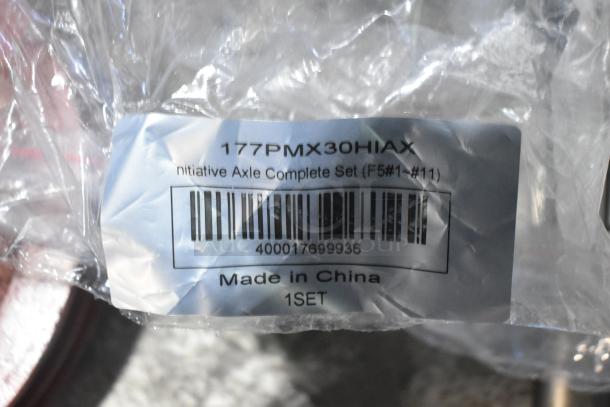 Brand new Avantco 177PMX30HIAX axle assembly, compatible with MX30SHKIT, MX30MGKIT, MX30H. Marked "Made in China."