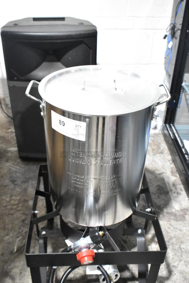 BRAND NEW Backyard Pro BP30-SSKIT stainless steel 30 Qt. turkey fryer, 55,000 BTU, visible tag marks.