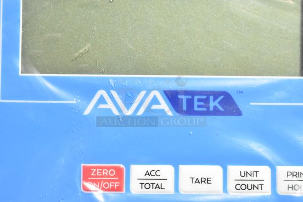 AvaTek 334BS330T digital scale detail showing control panel and logo; slight scratches identified.
