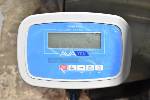 AvaTek 334BS330T digital bench scale, 330 lb capacity, tower display, brand new with minor scratches, featuring control buttons.