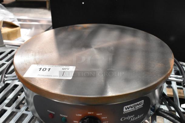BRAND NEW Waring WSC165B 16" crepe maker, 208/240V, 1 phase, scratch and dent condition, stainless steel, with label.