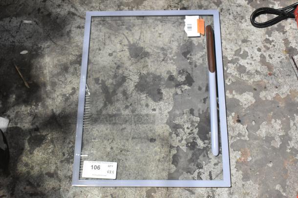 Avantco sliding glass lid, brand new, for DFF20-HC freezers. Includes auction tag marked "106 QTY x4".