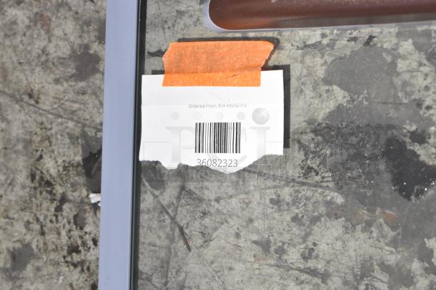 Avantco 36082323 sliding glass top lid with orange tape and barcode, ordered from #VZ361FQ. New condition.