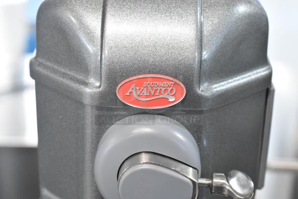 Avantco 177MIX8GY dark gray mixer, new with scratch and dent. Includes bowl, paddle, whisk, dough hook. 120V.