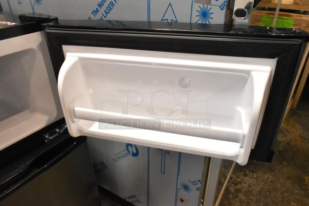 Micro Fridge 3.1MF7RS Mini Cooler with Freezer, 115V, 1 Phase. Open door view, white interior shelf.