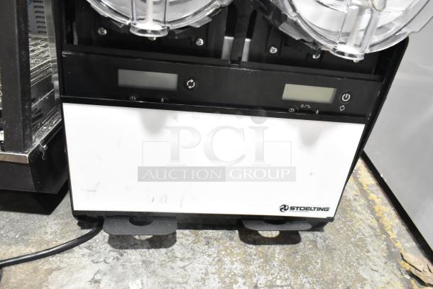Brand new Stoelting SCBF128-37 metal commercial granita machine, double 2.6-gallon, 115V, digital controls visible.