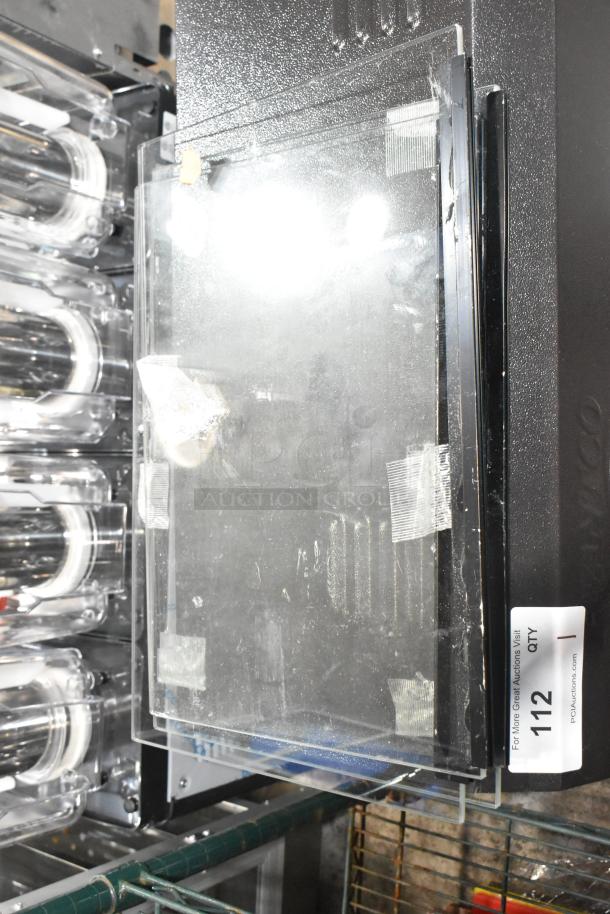 Brand new Avantco 177HDC26 26" 3-shelf heated display case, missing glass, 120V, 1 phase, with sliding doors.