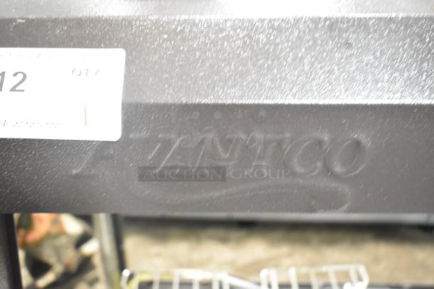 Alt Text: "Avantco 177HDC26 26-inch countertop heated display case, brand new but missing glass, 120V, 1 phase, with label."