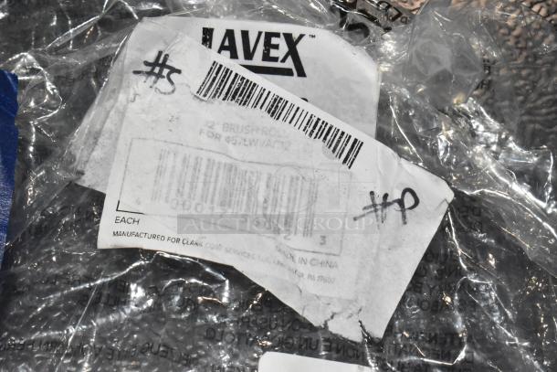 Lavex 12" Brush Roll label for upright vacuum cleaners, new in packaging with visible barcodes and handwritten markings.