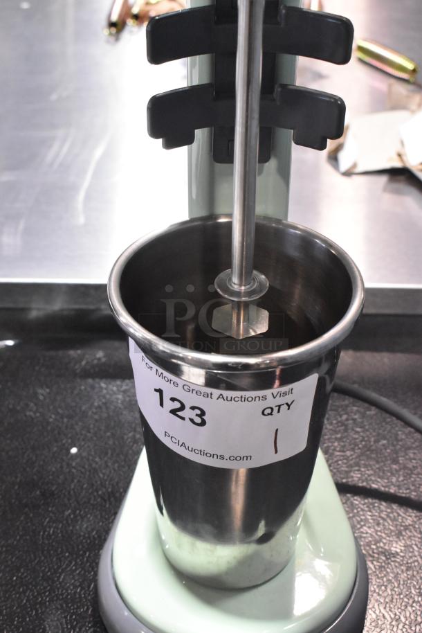 BRAND NEW AvaMix 928RDM1SF Retro Seafoam Single Spindle Drink Mixer, 120V, with auction label 123.